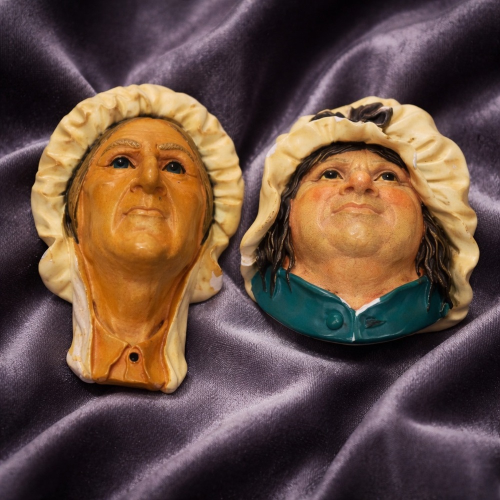 Vtg Betsey Trotwood & Sarah Gamp handpainted Bossons figure  England chalk head